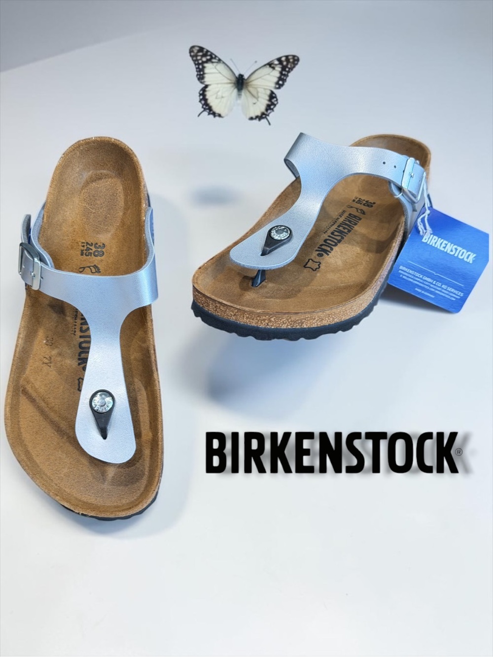 NWT Birkenstock Gizeh Silver Metallic Thong Sandals Women’s 7 / Men’s 5